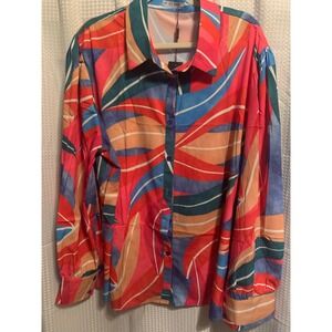 In Voland Womens 24W Multicolor Abstract Graphic Button Down Shirt Long Sleeve